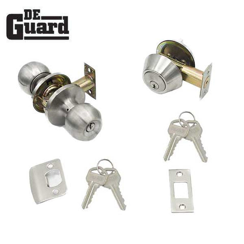 5 x Premium Combo Lockset - Stainless Steel - Entrance - Grade 3 - KW1 (Pack of 5)